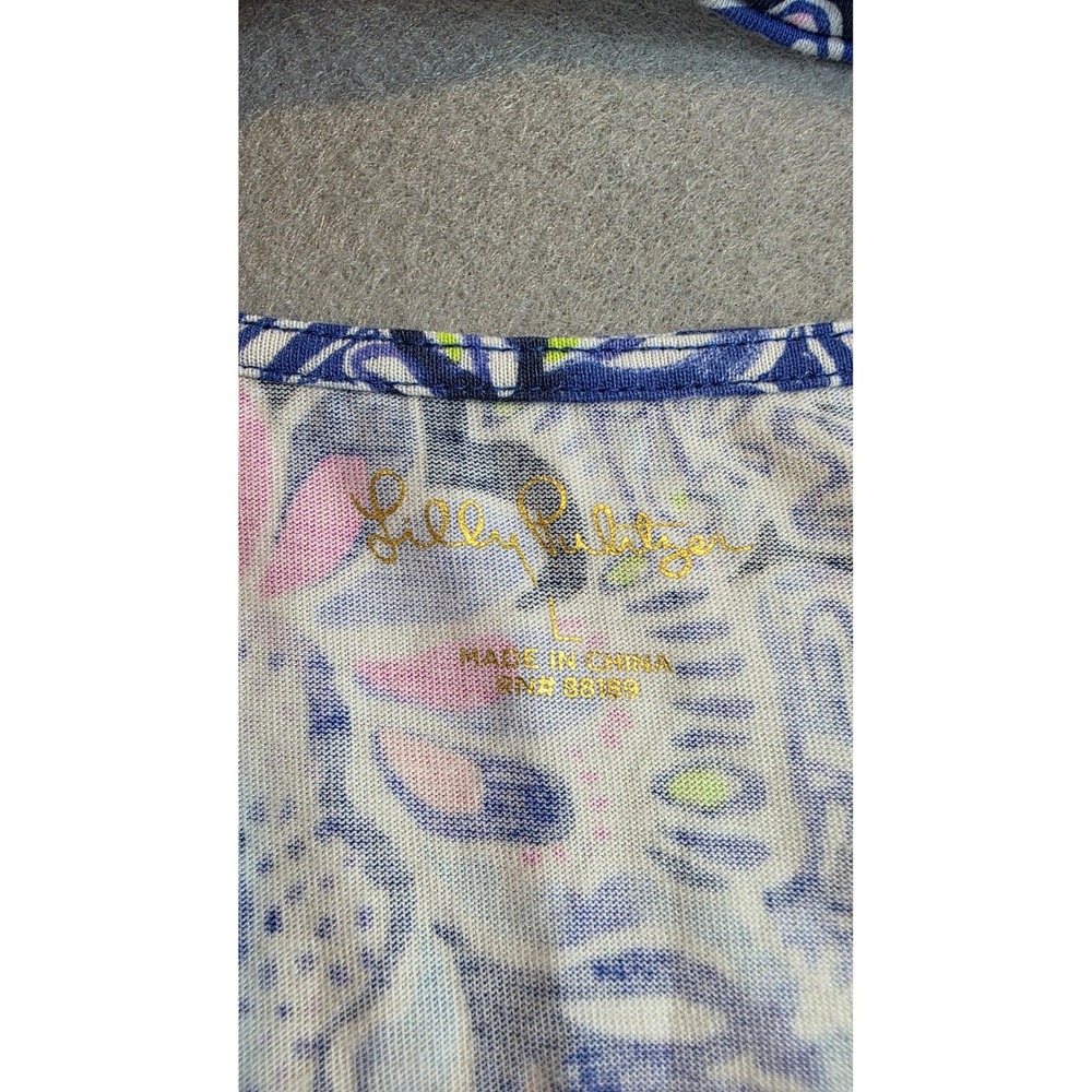 Lilly Pulitzer Bay Dress Elephant Namaste in the Jungle Swing Cotton Jersey sz L - Picture 7 of 9
